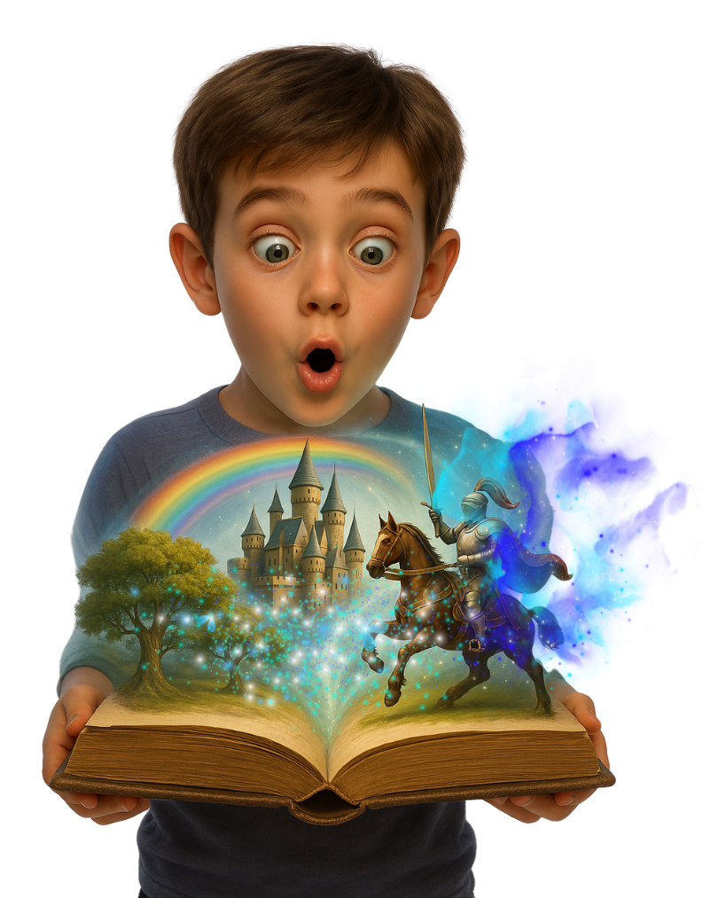 Un bambino apre il suo libro e i personaggi prendono vita